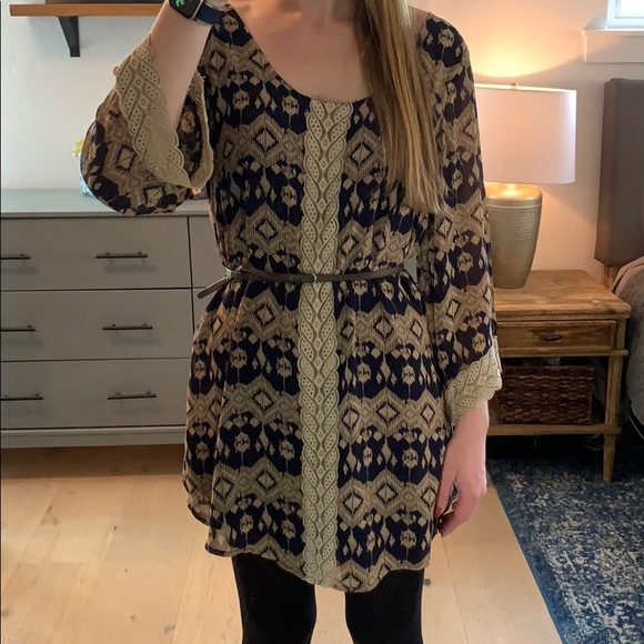 ¾ Sleeve Navy and Gold Dress in Medium - Picture 2 of 6